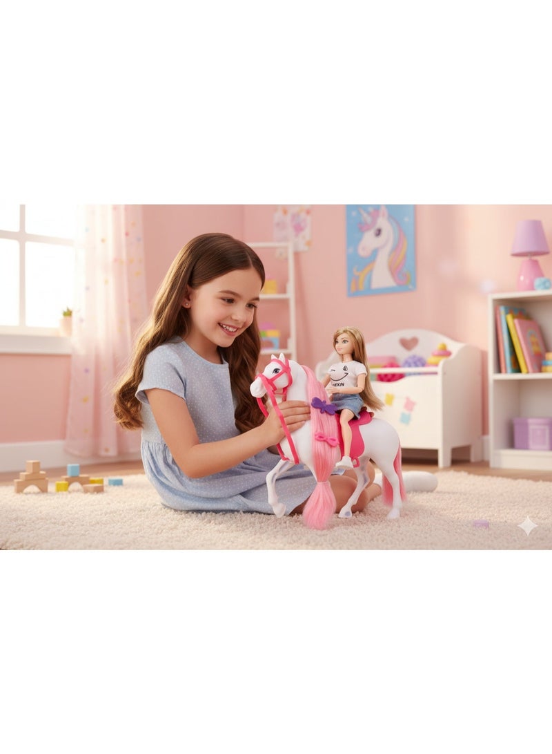 Mattel Games Barbie Fashion Doll and Horse Playset with Grooming Accessories – 28cm Doll & 25.5cm Horse with Long Pink Mane – Interactive Equestrian Toy for Girls 3+ Years - Image 2